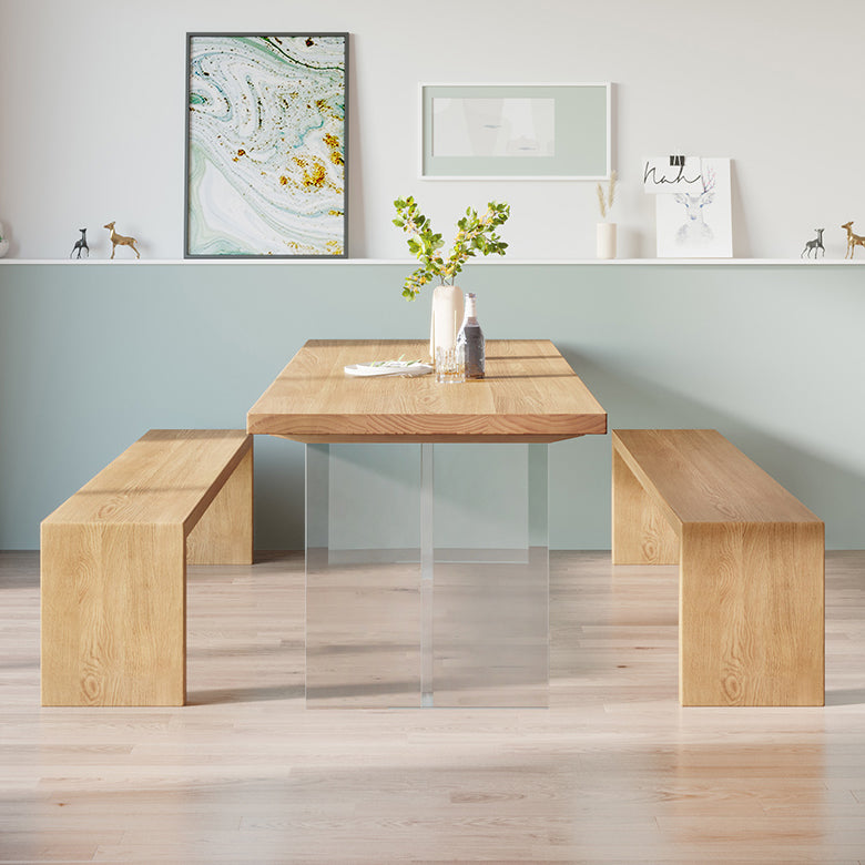 Contemporary Khaki Standard Dining Table Solid Wood Rectangle Dining Table with Double Pedestal Base