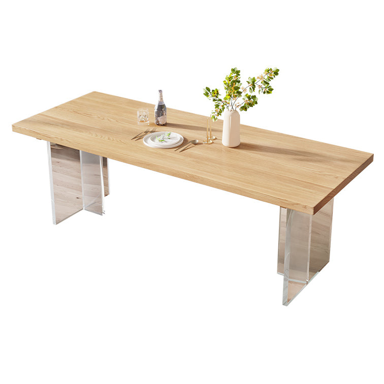 Contemporary Khaki Standard Dining Table Solid Wood Rectangle Dining Table with Double Pedestal Base