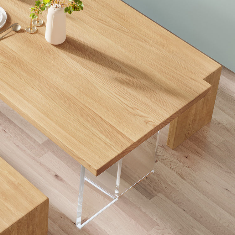 Contemporary Khaki Standard Dining Table Solid Wood Rectangle Dining Table with Double Pedestal Base
