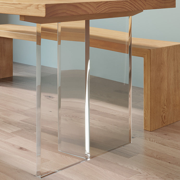 Contemporary Khaki Standard Dining Table Solid Wood Rectangle Dining Table with Double Pedestal Base