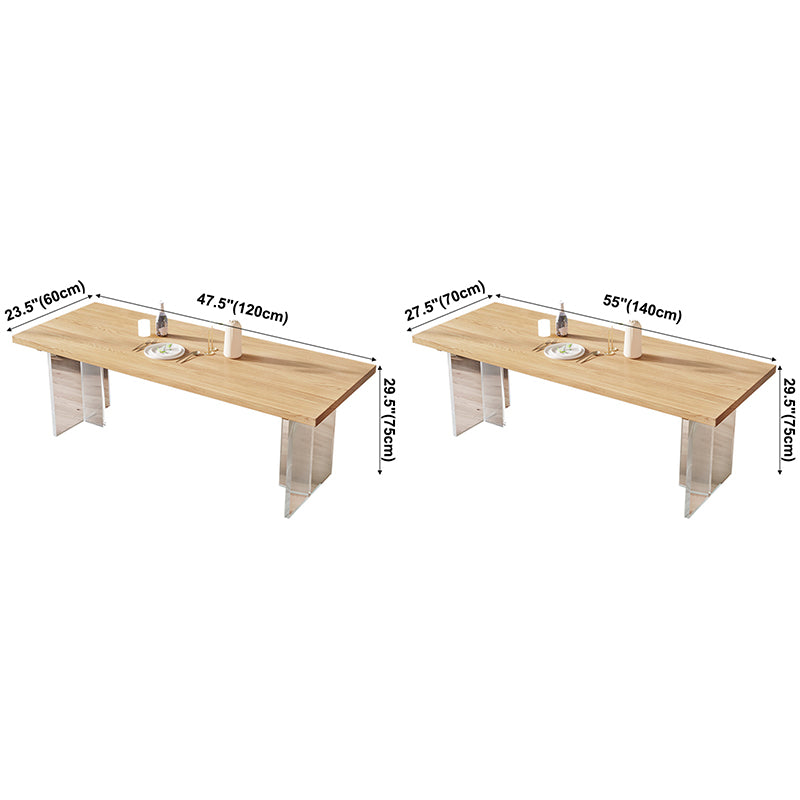 Contemporary Khaki Standard Dining Table Solid Wood Rectangle Dining Table with Double Pedestal Base