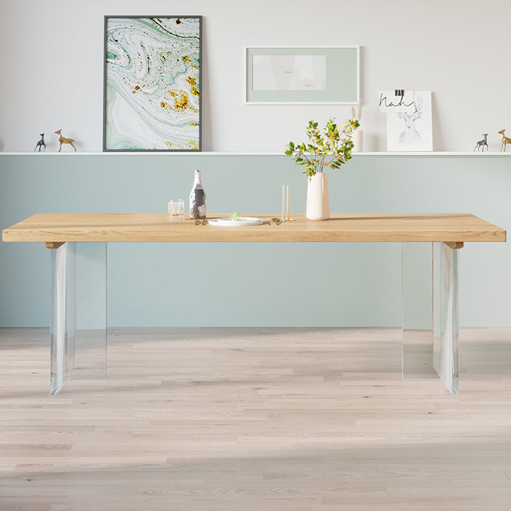 Contemporary Khaki Standard Dining Table Solid Wood Rectangle Dining Table with Double Pedestal Base
