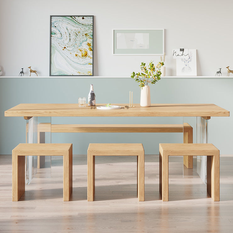 Contemporary Khaki Standard Dining Table Solid Wood Rectangle Dining Table with Double Pedestal Base