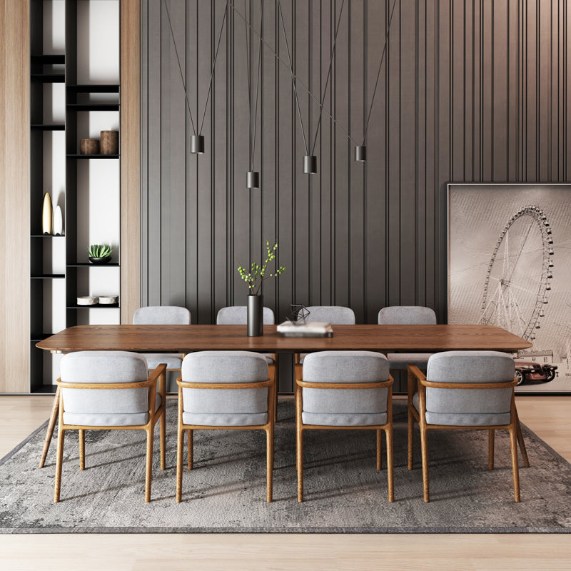 Rechthoek minimalistische eettafel houten kleur vaste tafel met massief hout