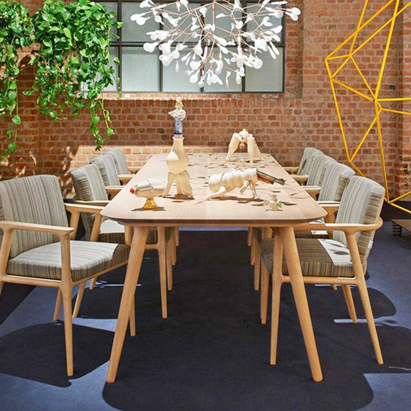 Rechthoek minimalistische eettafel houten kleur vaste tafel met massief hout