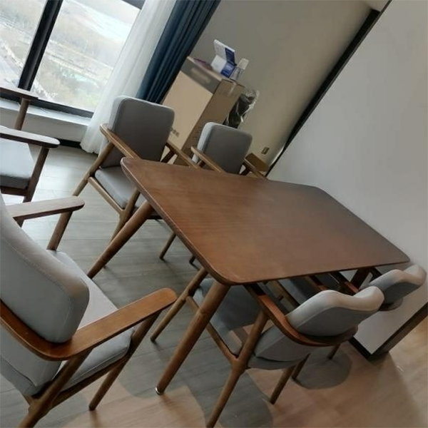 Rechthoek minimalistische eettafel houten kleur vaste tafel met massief hout