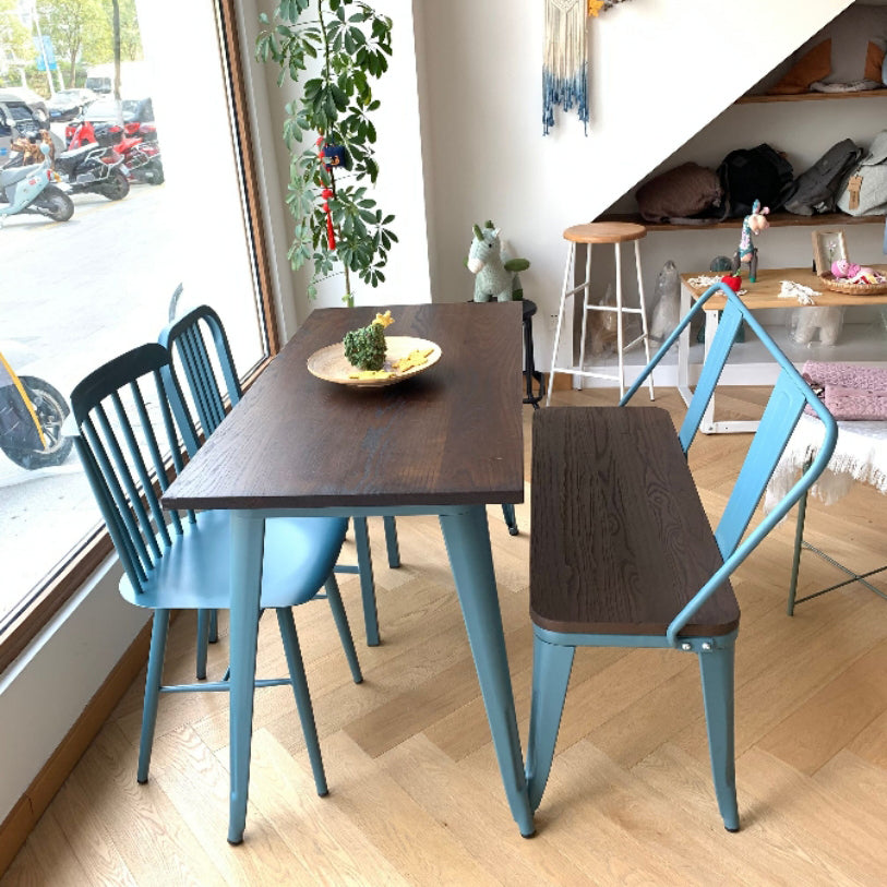 Mesa de comedor industrial de madera maciza Mesa marrón de 4 patas para comedor