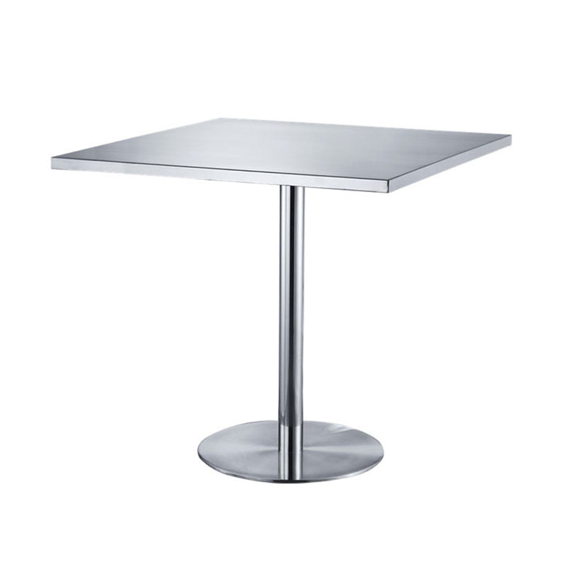 Quadratisch Dichtungstisch Industrie aus Edelstahl Dinnerzimmer Tisch mit Tulpbasis
