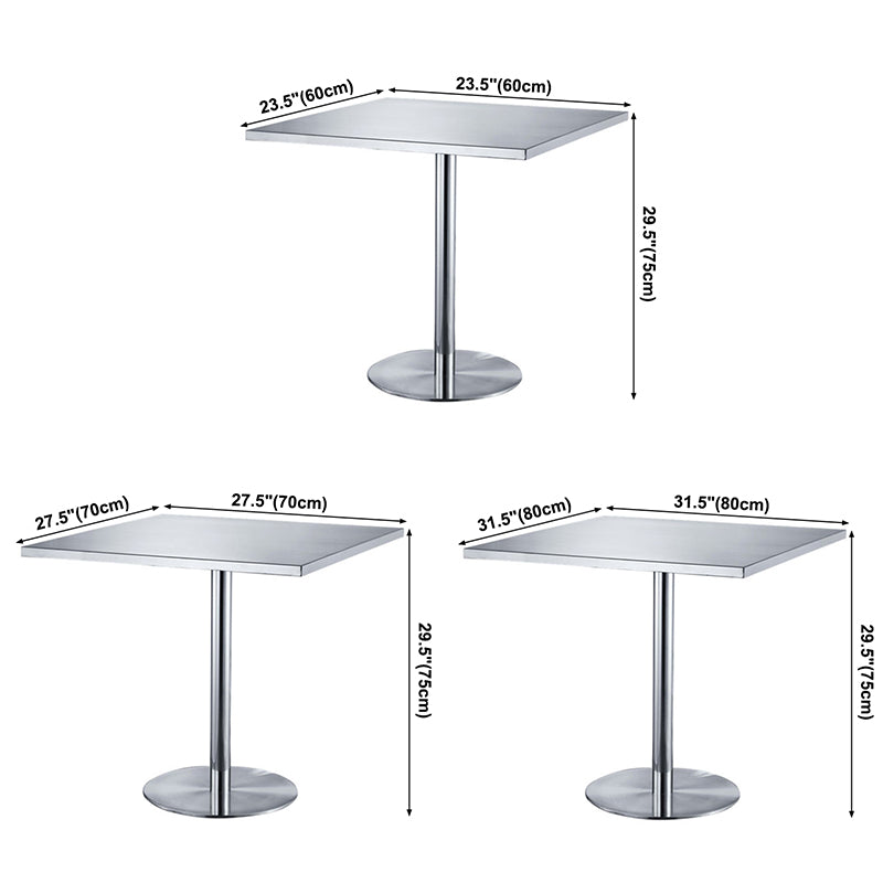 Quadratisch Dichtungstisch Industrie aus Edelstahl Dinnerzimmer Tisch mit Tulpbasis