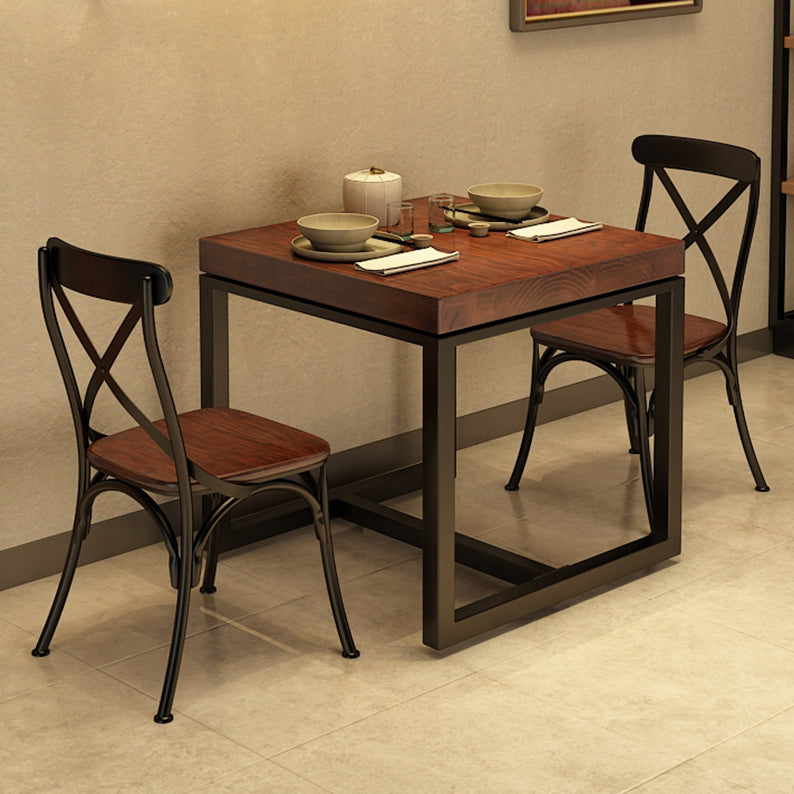 Massivholz Industrial Esstisch Brauner Quadratisch mit Trestle -Basis für Esszimmer