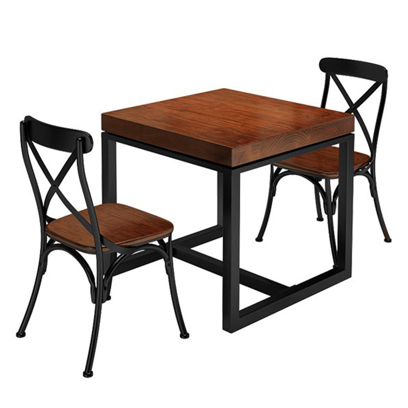 Massivholz Industrial Esstisch Brauner Quadratisch mit Trestle -Basis für Esszimmer