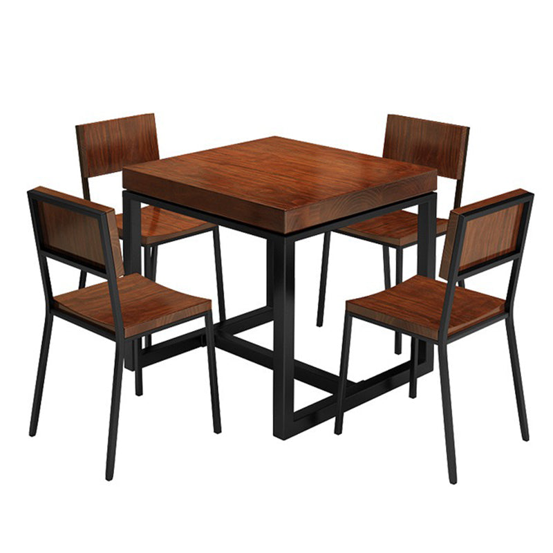 Massivholz Industrial Esstisch Brauner Quadratisch mit Trestle -Basis für Esszimmer