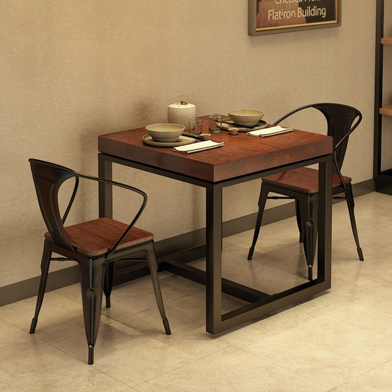 Massivholz Industrial Esstisch Brauner Quadratisch mit Trestle -Basis für Esszimmer