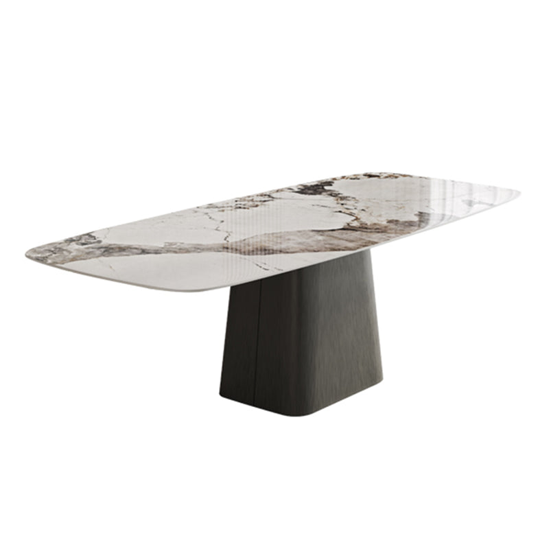 Mesa de comedor de piedra sinterizada mesa rectángulo en blanco con base de pedestal de metal