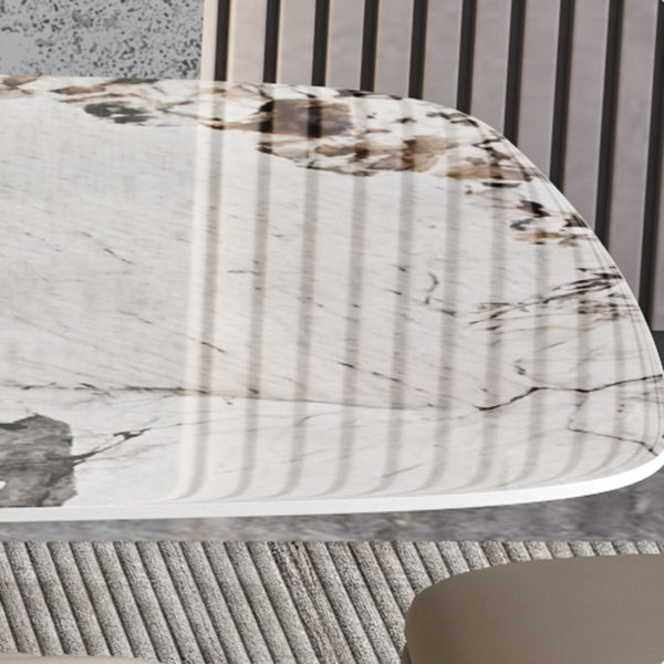 Mesa de comedor de piedra sinterizada mesa rectángulo en blanco con base de pedestal de metal