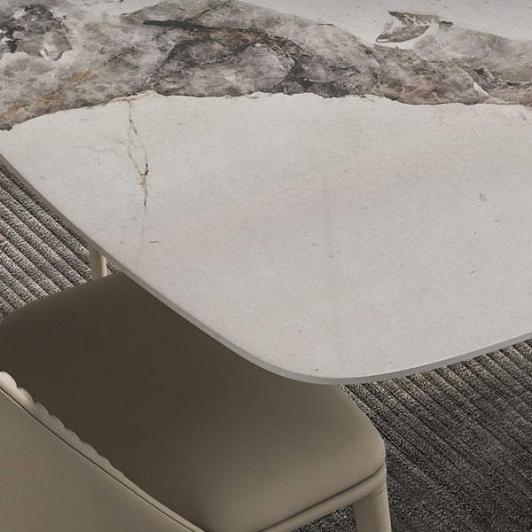 Mesa de comedor de piedra sinterizada mesa rectángulo en blanco con base de pedestal de metal