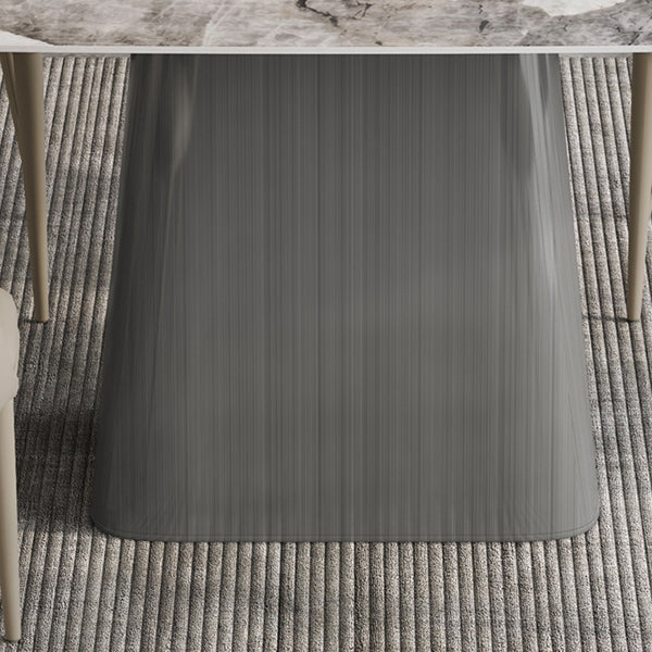Mesa de comedor de piedra sinterizada mesa rectángulo en blanco con base de pedestal de metal