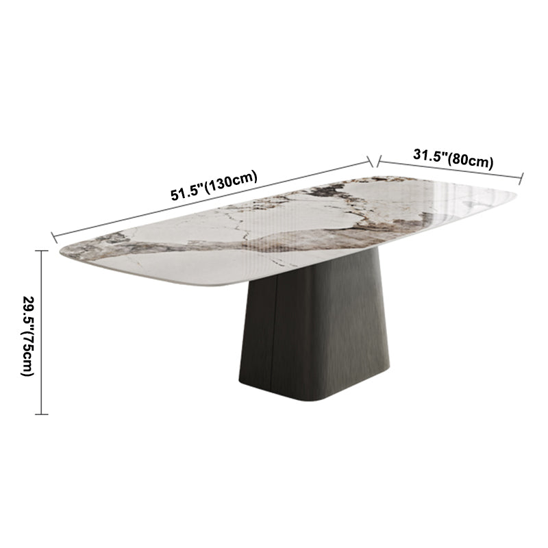 Mesa de comedor de piedra sinterizada mesa rectángulo en blanco con base de pedestal de metal