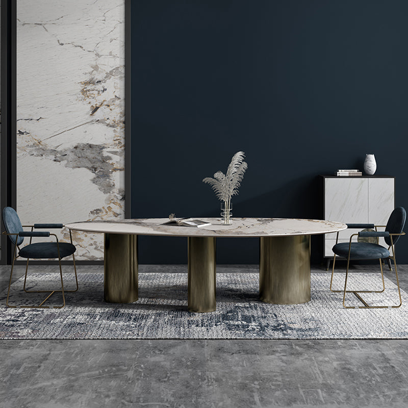 Metal Traditional Luxury Oval Indoor Table Sintered Stone Table for Dining Room