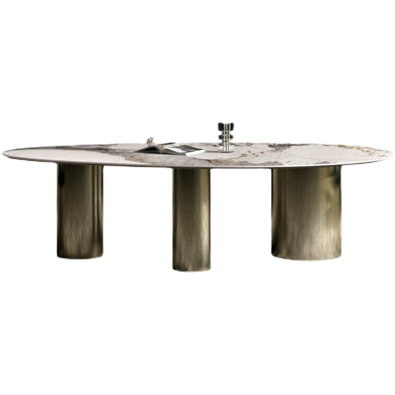 Metal Traditional Luxury Oval Indoor Table Sintered Stone Table for Dining Room