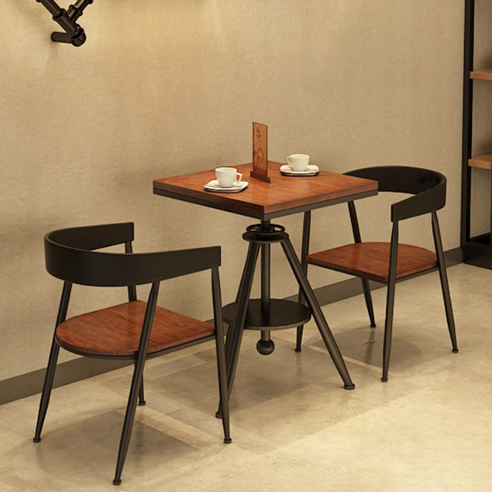 Solid Wood Industrial Dining Table Adjustable Square Table with Black Frame for Dinning Room