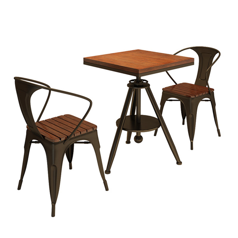 Solid Wood Industrial Dining Table Adjustable Square Table with Black Frame for Dinning Room