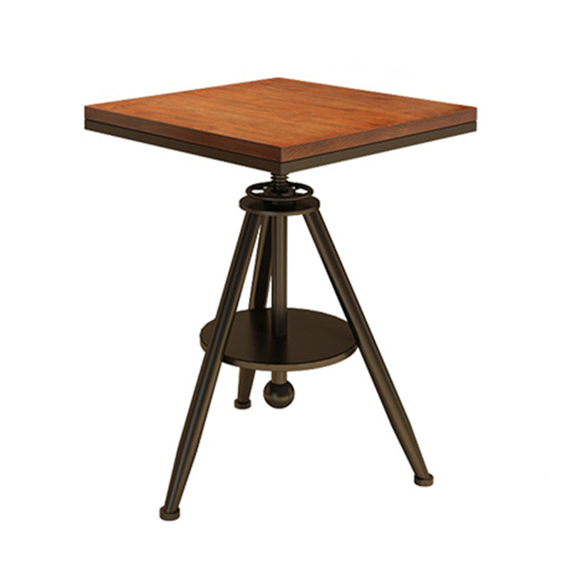 Solid Wood Industrial Dining Table Adjustable Square Table with Black Frame for Dinning Room