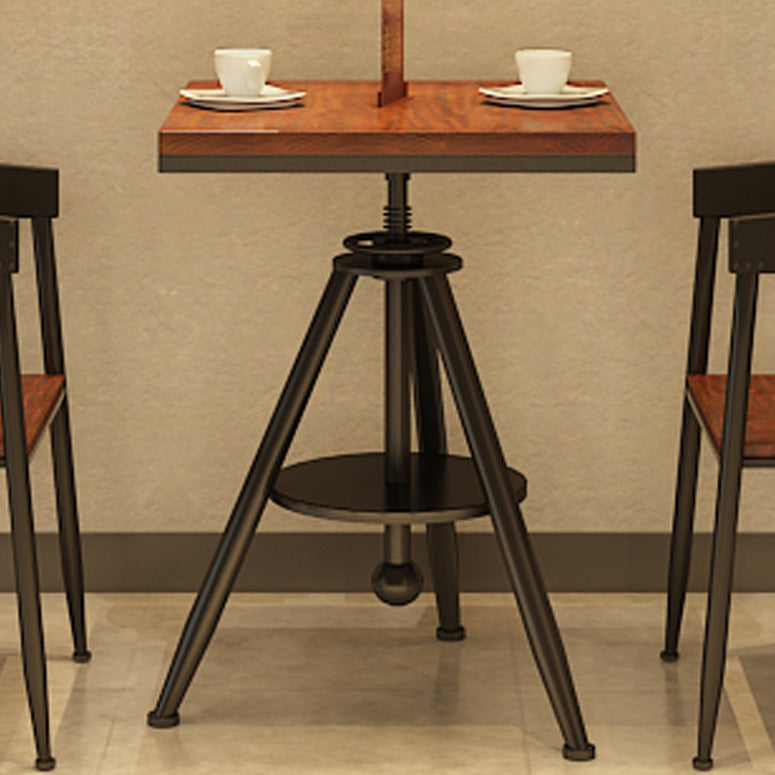 Solid Wood Industrial Dining Table Adjustable Square Table with Black Frame for Dinning Room
