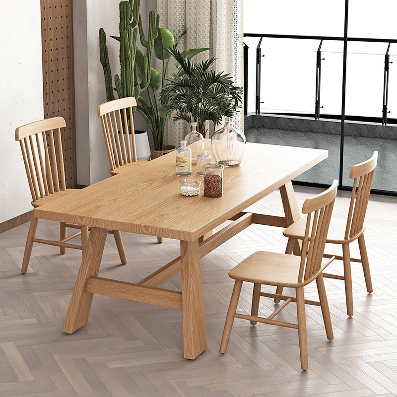 Rectangle Pine Wood Dining Table Modern Table in Nature with Wooden Trestle Base