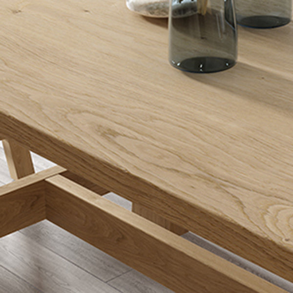Rectangle Pine Wood Dining Table Modern Table in Nature with Wooden Trestle Base