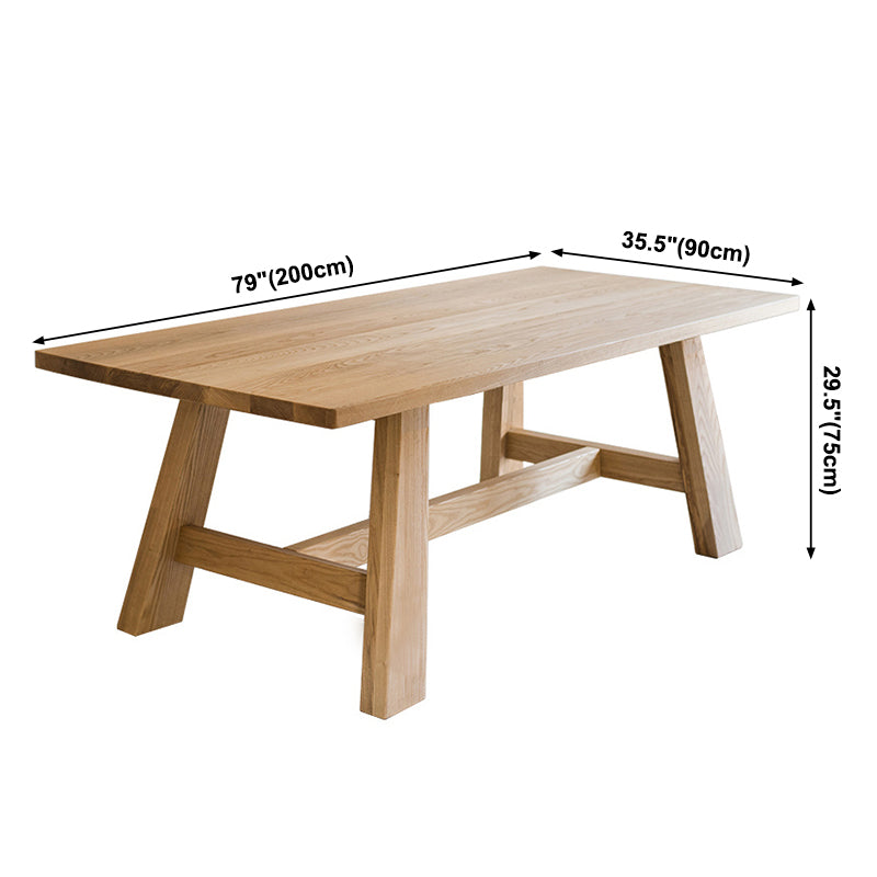 Rectangle Pine Wood Dining Table Modern Table in Nature with Wooden Trestle Base