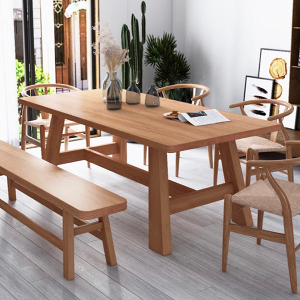 Rectangle Pine Wood Dining Table Modern Table in Nature with Wooden Trestle Base