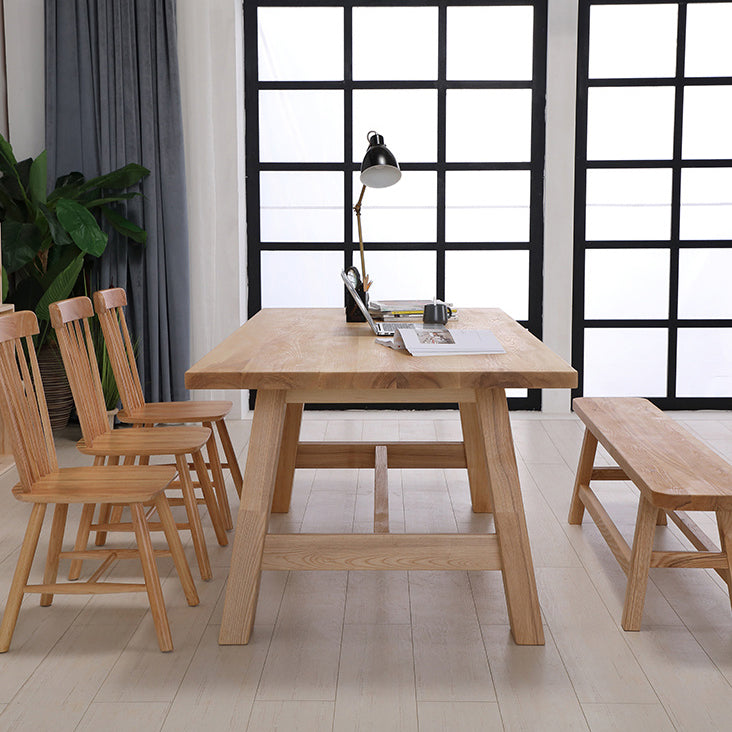 Rectangle Pine Wood Dining Table Modern Table in Nature with Wooden Trestle Base