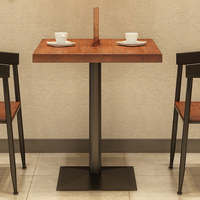 Solid Wood Industrial Dining Table Brown Square Table with Metal Base for Dinning Room