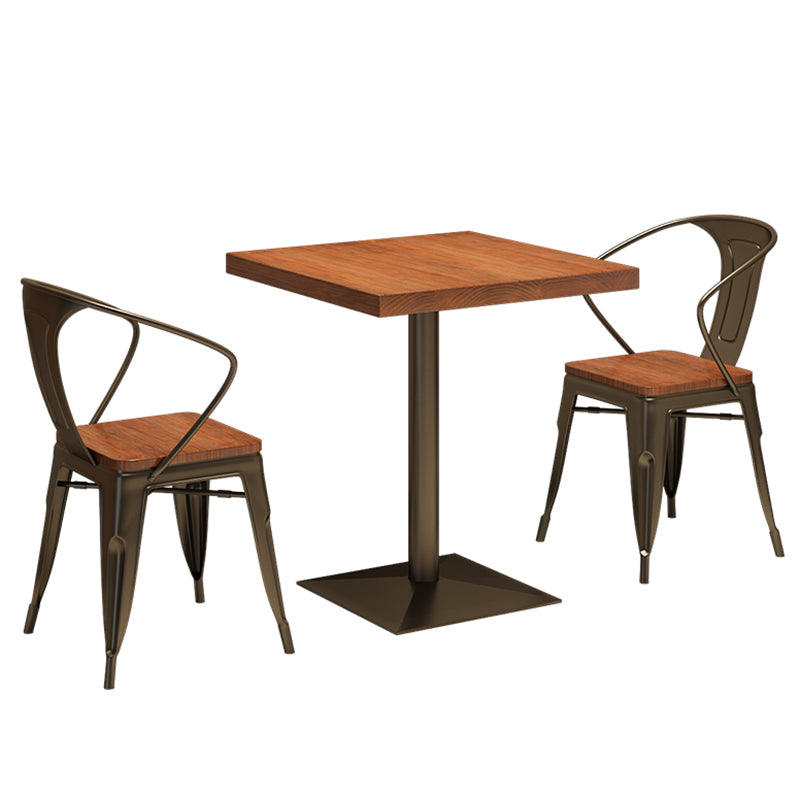Solid Wood Industrial Dining Table Brown Square Table with Metal Base for Dinning Room