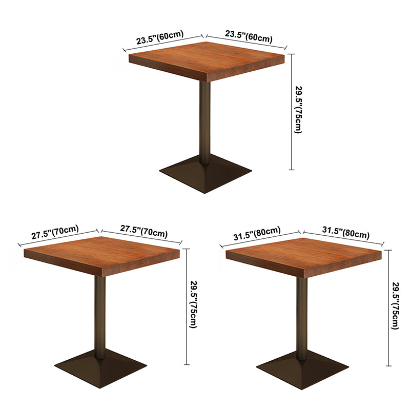 Solid Wood Industrial Dining Table Brown Square Table with Metal Base for Dinning Room