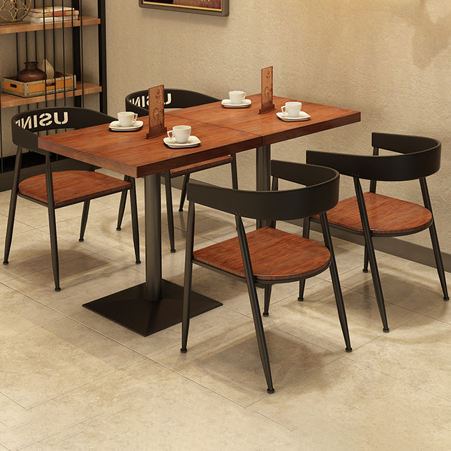 Solid Wood Industrial Dining Table Brown Square Table with Metal Base for Dinning Room