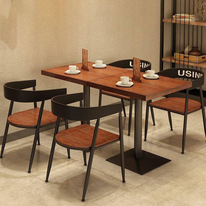 Solid Wood Industrial Dining Table Brown Square Table with Metal Base for Dinning Room