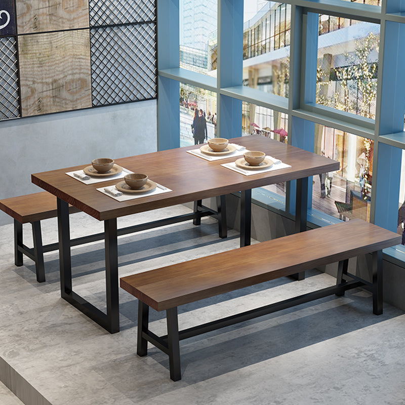 Table à manger industrielle en bois massif table de rectangle marron avec base de traîneau pour salle à manger