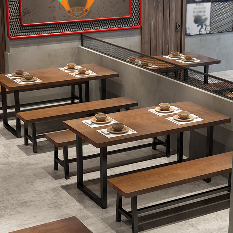 Table à manger industrielle en bois massif table de rectangle marron avec base de traîneau pour salle à manger