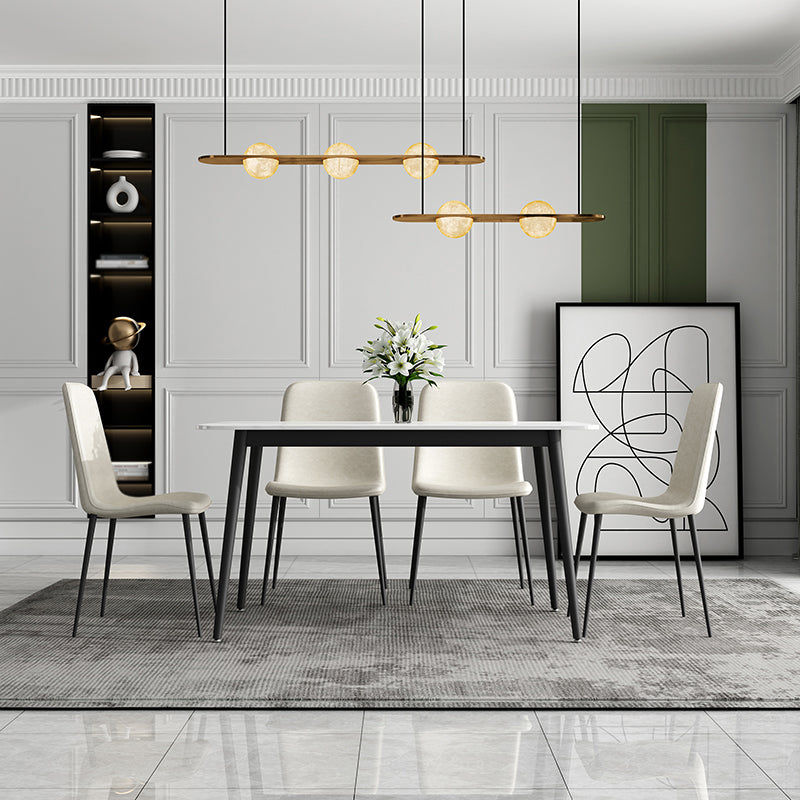 Mesa de comedor de cocina de piedra sinterizada simple Rectángulo de comedor blanco con 4 patas base