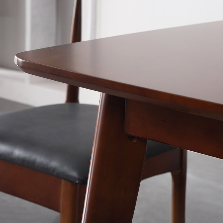 Square Industrial Dining Table Wood Color Fixed Table with Rubberwood Solid Wood
