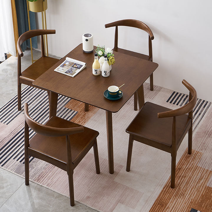 Square Industrial Dining Table Wood Color Fixed Table with Rubberwood Solid Wood