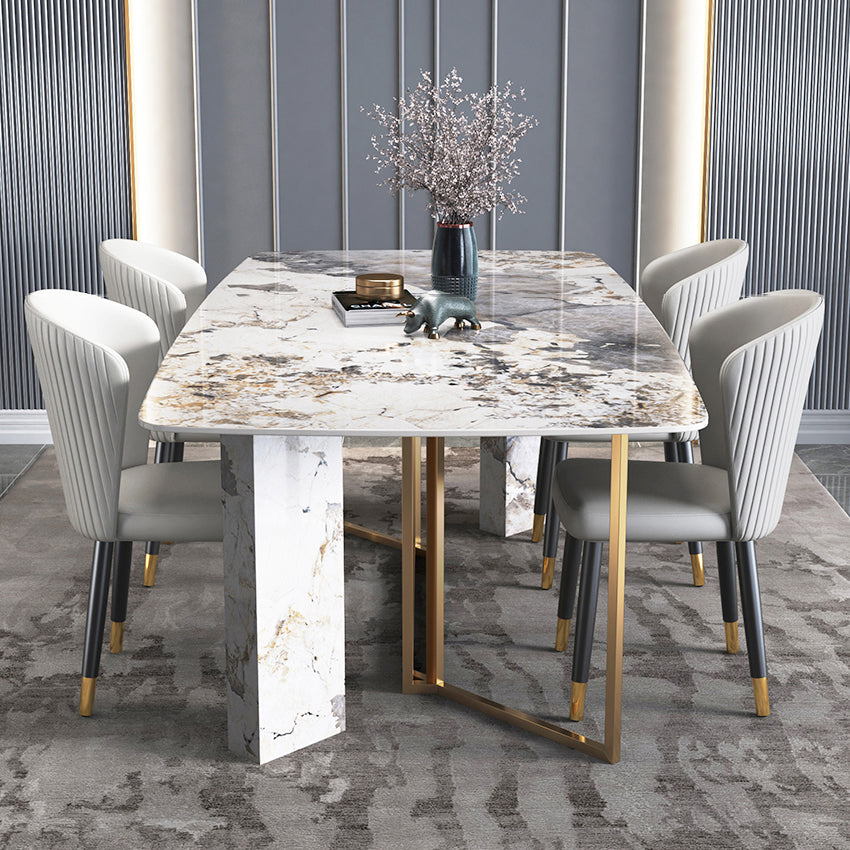 Minimalist Grey Sintered Stone Esstisch Rechteck Standard Esstisch mit Schlittenbasis