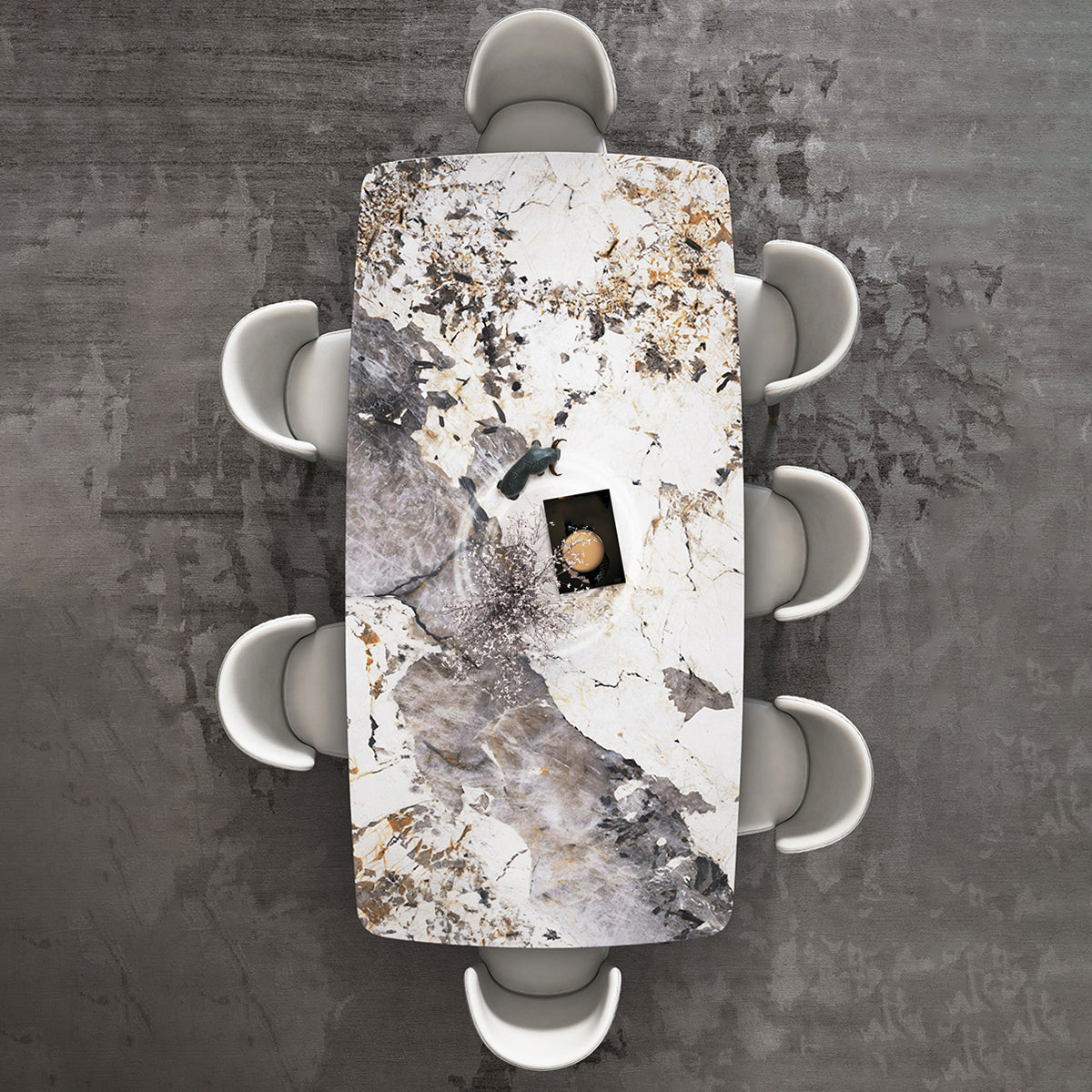 Minimalist Grey Sintered Stone Esstisch Rechteck Standard Esstisch mit Schlittenbasis