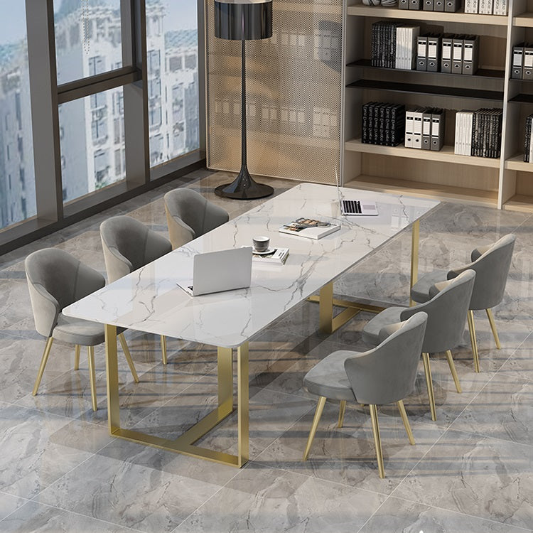 Rechteck weißer Esstisch Sintered Steintisch Luxus mit doppelter Sockel