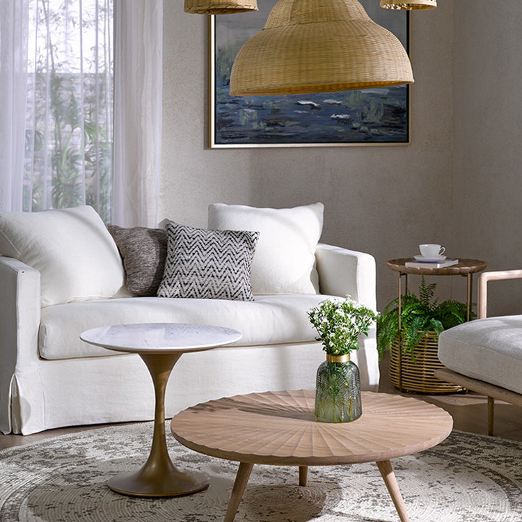 Round Tulip Base Glam Dining Table White Fixed Table with Sintered Stone