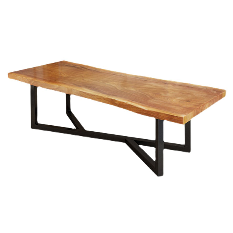 Industrial Rectangle Dining Table Pine Solid Wood Table with Black Trestle Base for Dining Room