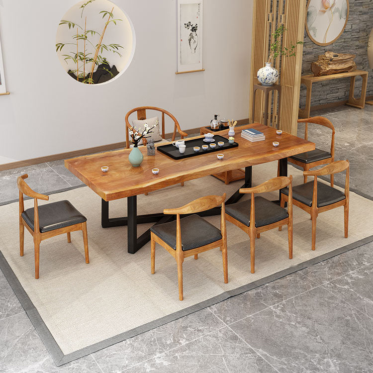 Industrial Rectangle Dining Table Pine Solid Wood Table with Black Trestle Base for Dining Room