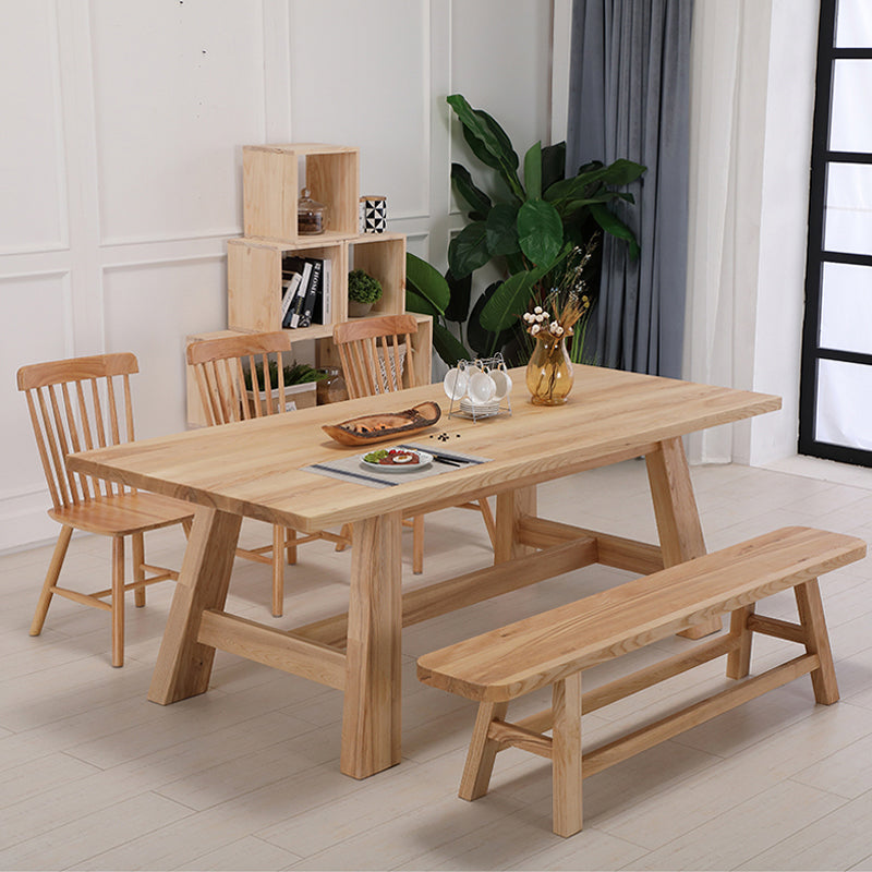 Moderne massive Holzküche Esstisch Khaki Rechteck Form Esstisch mit Trestle Basis